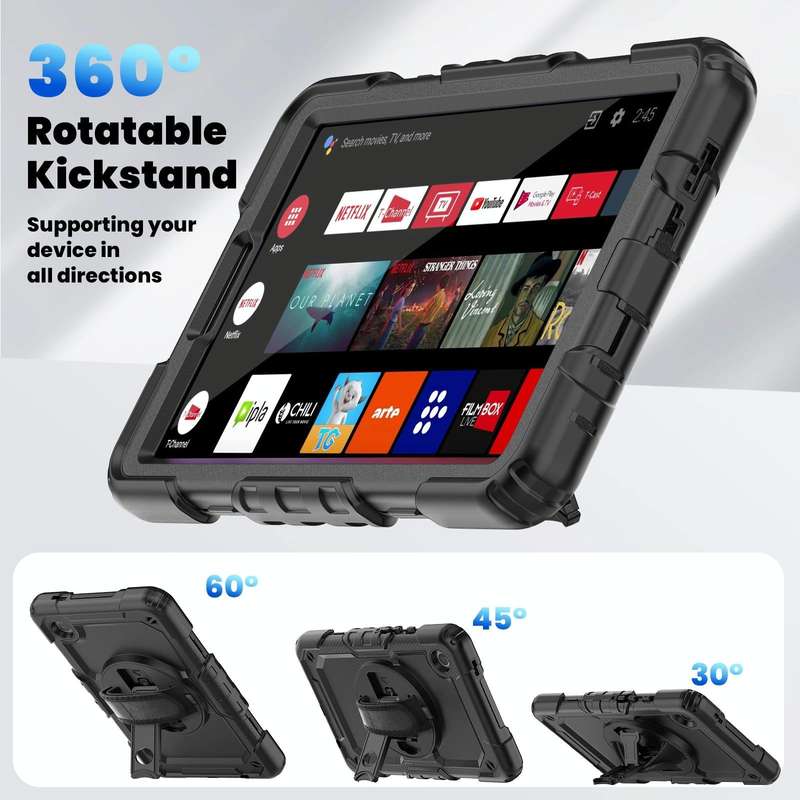 For Samsung Galaxy Tab A9 Silicone + PC Tablet Case with Shoulder Strap(Black)