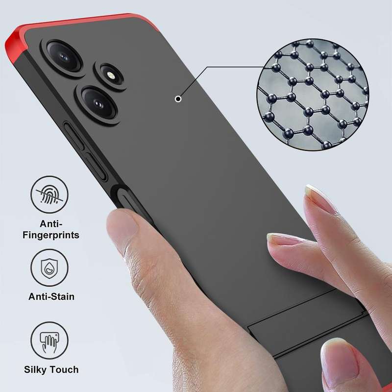 For Xiaomi Redmi 12 5G GKK Three Stage Splicing Full Coverage PC Phone Case with Stand(Black Red)