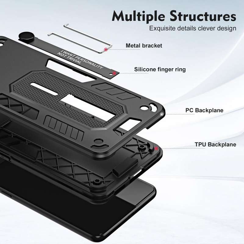 For Honor X7a 2023 Variety Brave Armor Finger Loop Holder Phone Case(Black)
