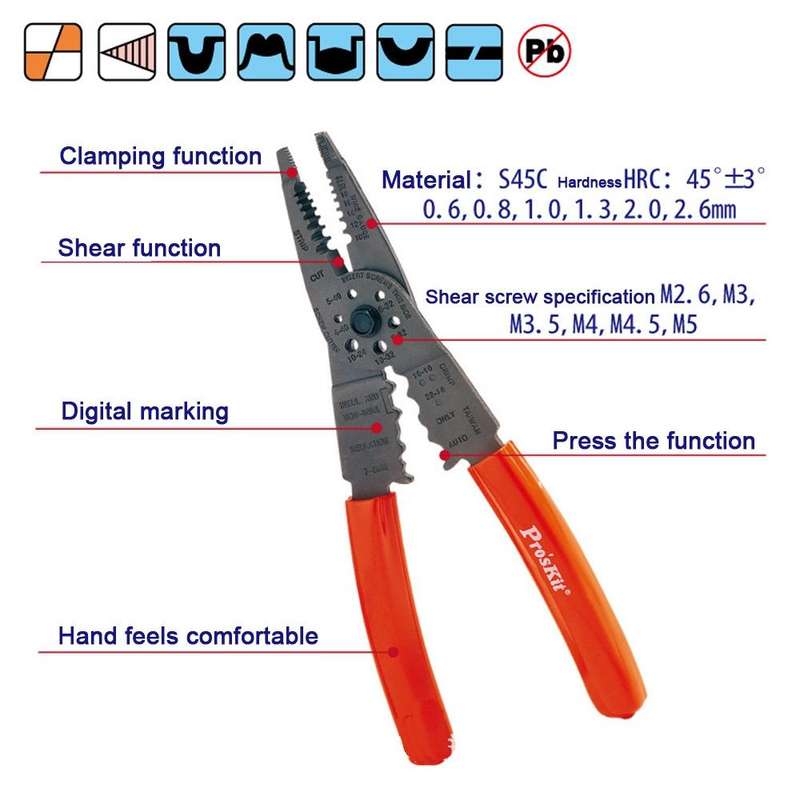 ProsKit 7 In 1 Multi-Function Wire Stripper Wire Cutting and Crimping Pliers(8PK-CT009)