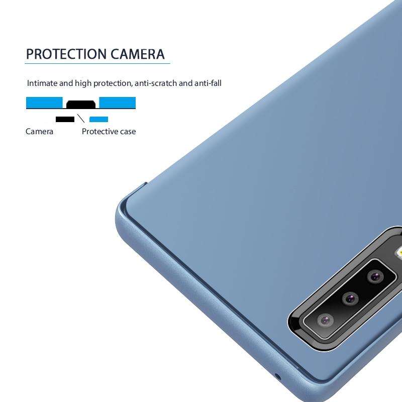 For Galaxy A30s / A50s Plating Mirror Left and Right Flip Cover with Bracket Holster(Blue)