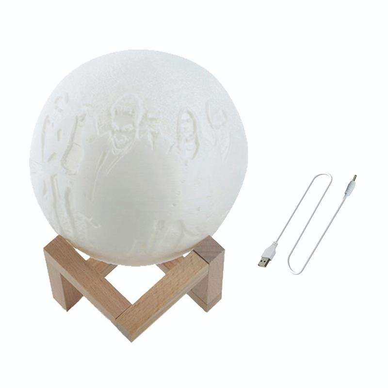 Customized Patted 3-color 3D Print Lamp USB Charging Energy-saving LED Night Light with Wooden Ho...