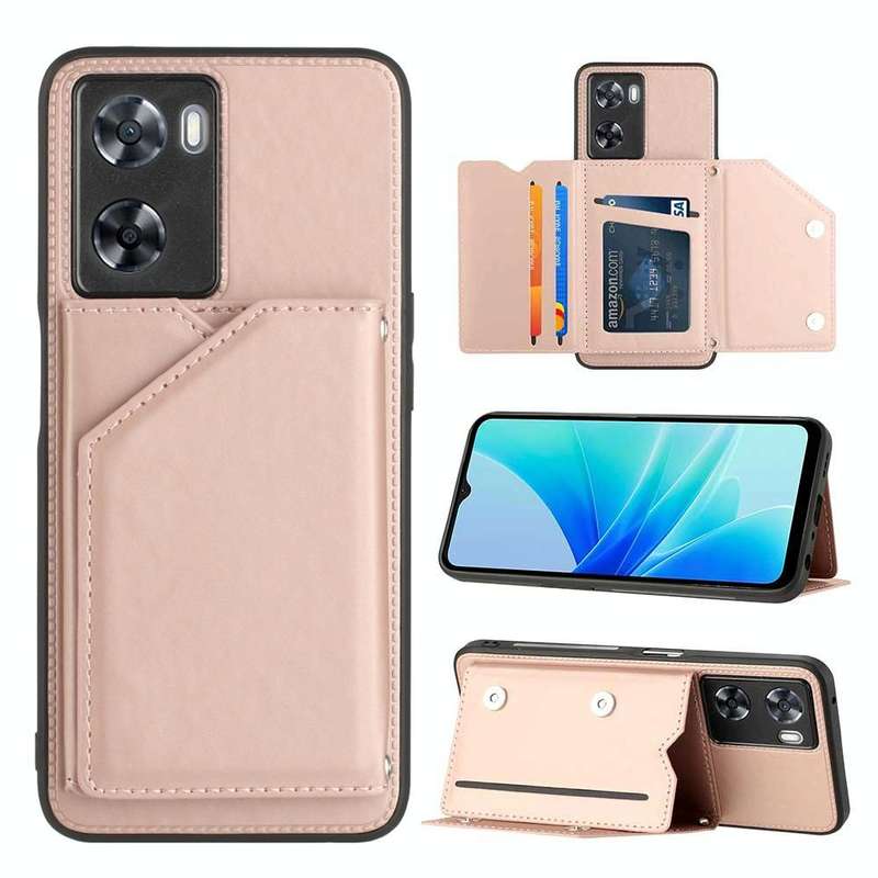 For OPPO A57 / A77 / A77s 4G Skin Feel PU + TPU + PC Card Slots Phone Case(Rose Gold)