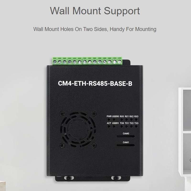 Waveshare Dual ETH Mini-Computer for Raspberry Pi CM4, Gigabit Ethernet, 4CH Isolated RS485(EU Plug)