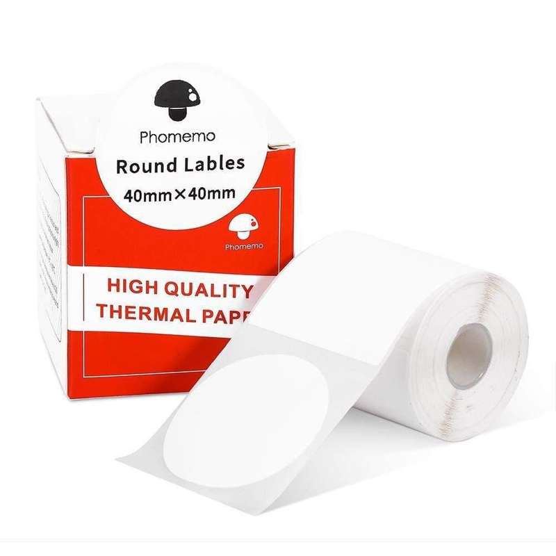 For Phomemo M110 / M200 180pcs /Roll 40x40mm Round Self-Adhesive Thermal Labels
