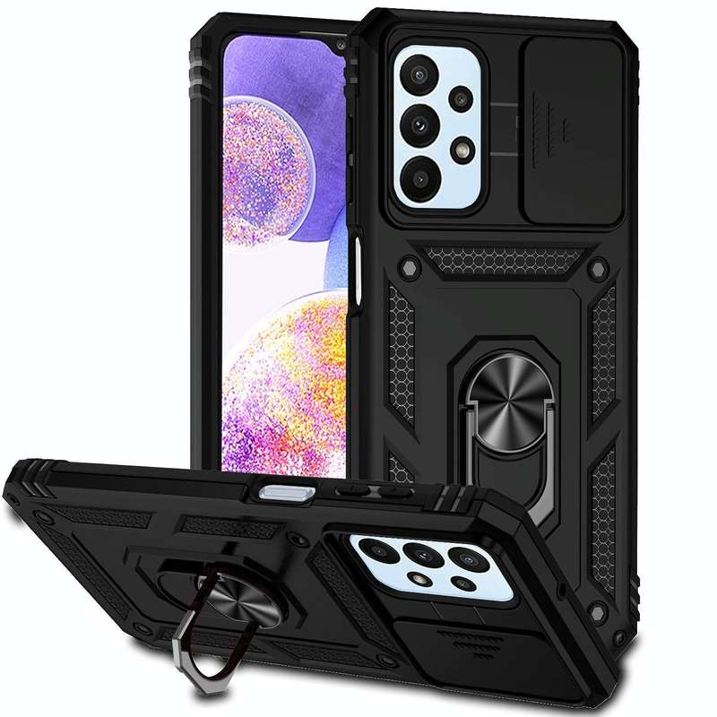For Samsung Galaxy A23 Sliding Camshield Holder Phone Case(Black)