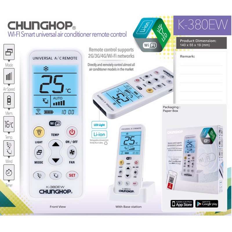 CHUNGHOP K-380EW WiFi Smart Universal LCD Air-Conditioner Remote Control with Holder, Support 2G ...