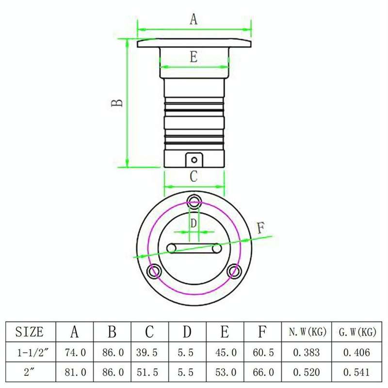 2 inch Stainless Steel Yacht Universal Fuel Filler