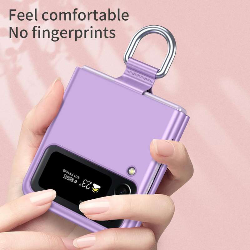 For Samsung Galaxy Z Flip4 Skin Feel Folding Phone Case with Drawstring Key Chain(Green)
