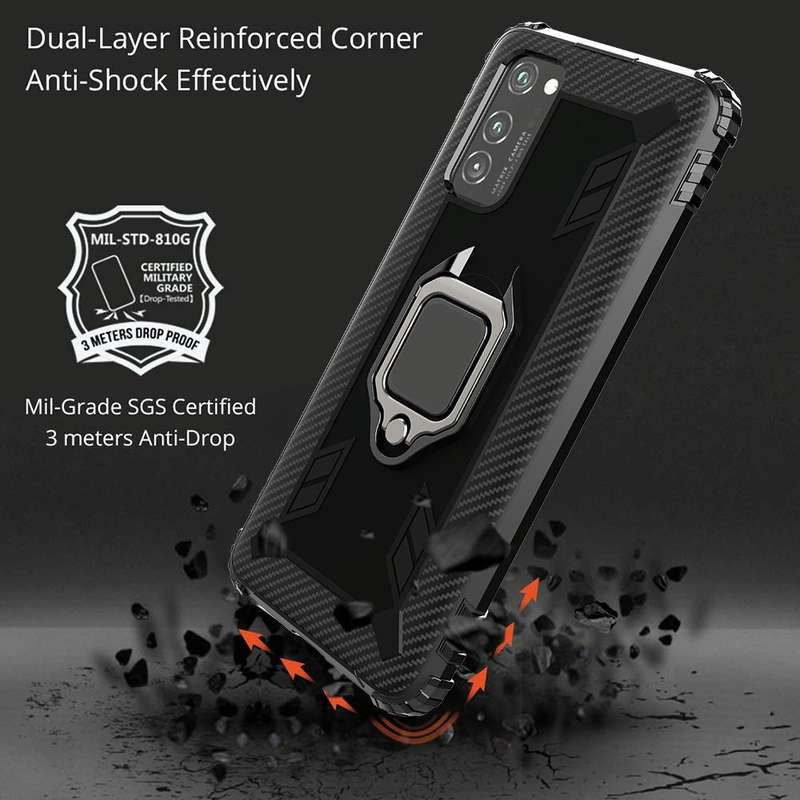 For Huawei P40 Carbon Fiber Protective Case with 360 Degree Rotating Ring Holder(Black)