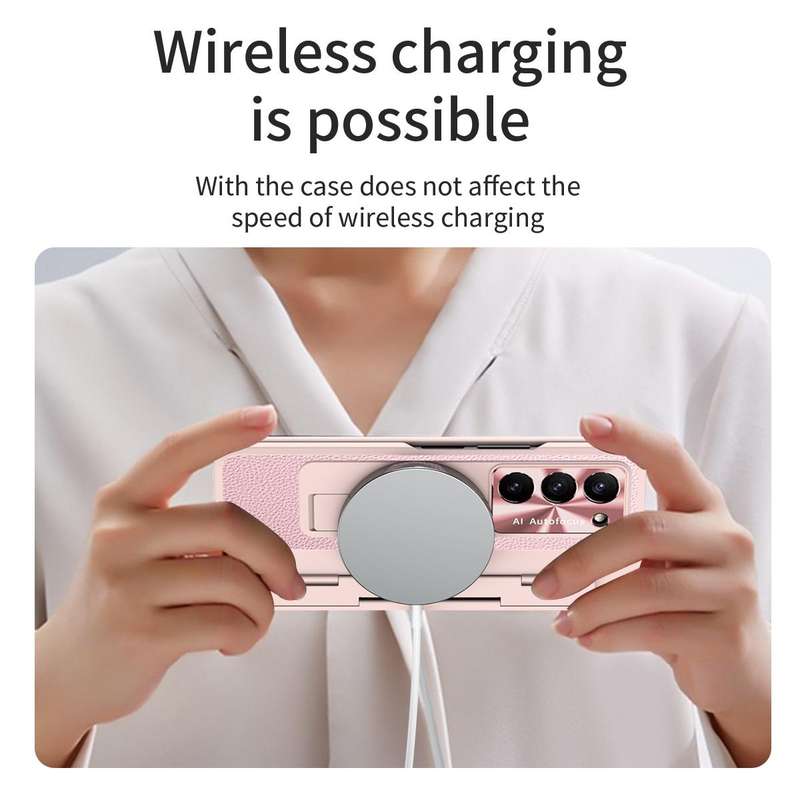 For Samsung Galaxy Z Fold5 5G Integrated Full Coverage Pen Slot Folding Phone Case with Stylus(Pink)
