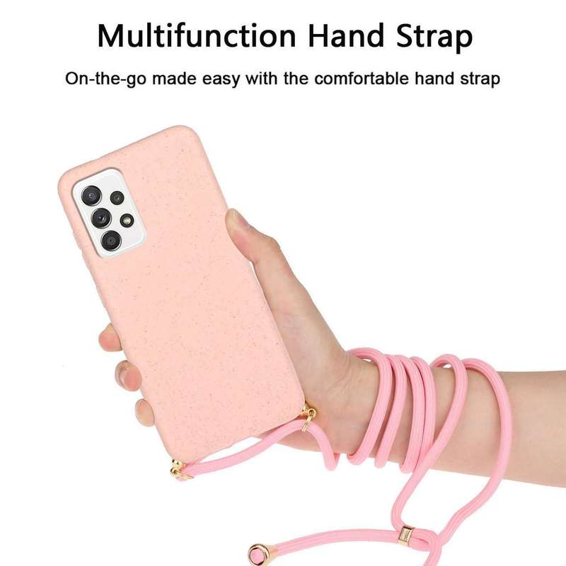For Samsung Galaxy A23 Wheat Straw Material + TPU Phone Case with Lanyard(Pink)