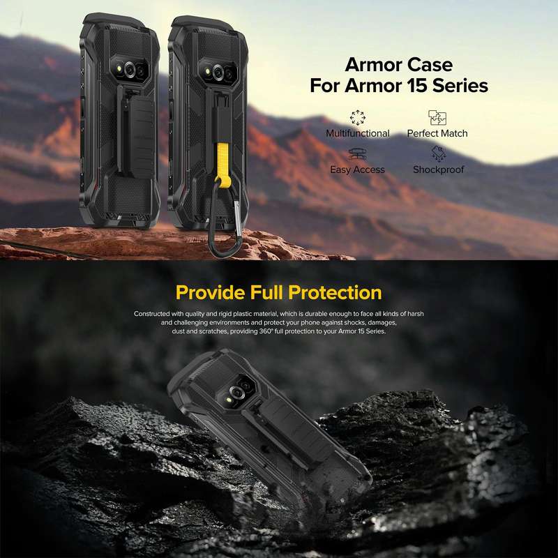 For Ulefone Power Armor 15 Ulefone Back Clip Phone Case with Carabiner (Black)