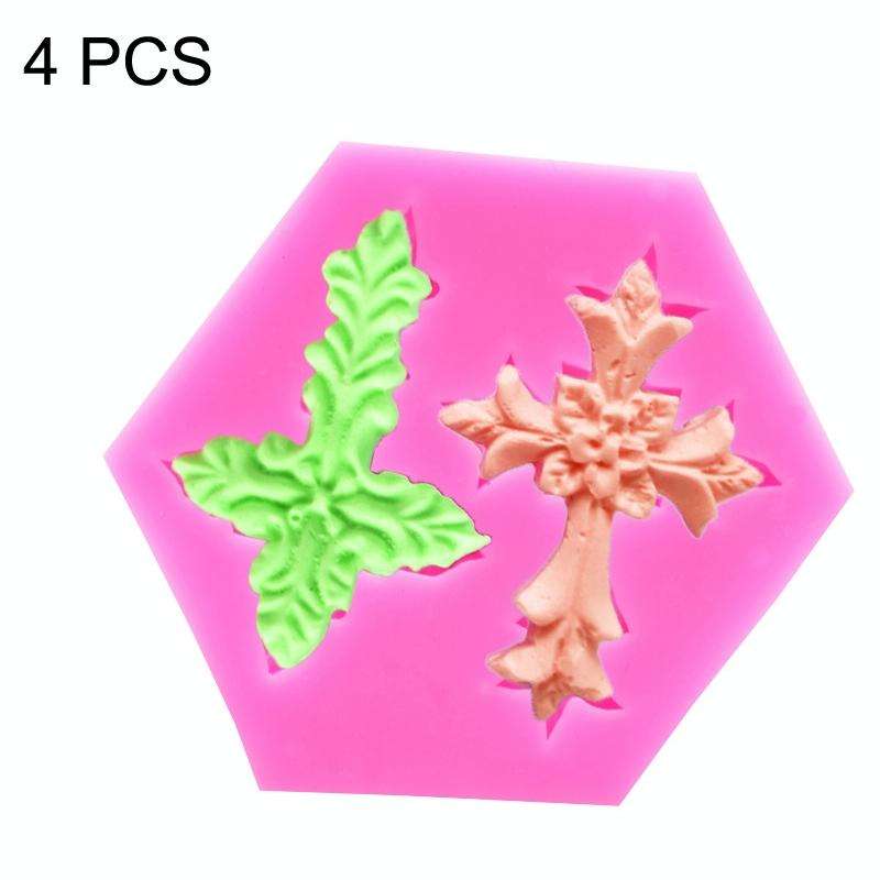 4 PCS Cross Shape Silicone Fondant Cake Mold Baking Tool(Pink)