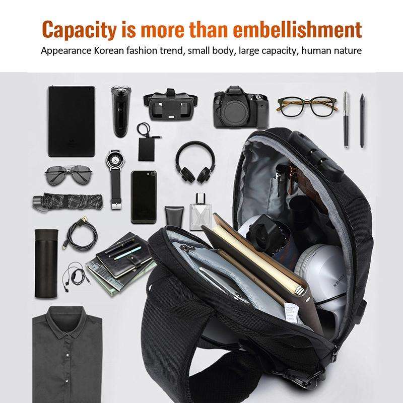 OZUKO 9223 Anti-theft Men Chest Bag Waterproof Crossbody Bag with External USB Charging Port, Sty...