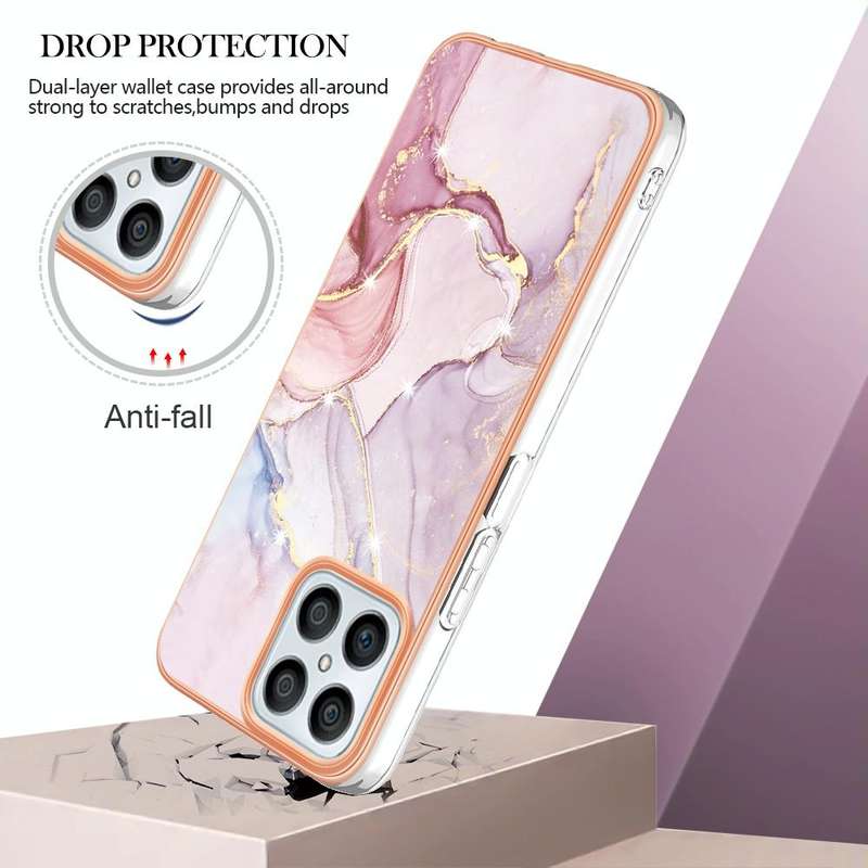 For Honor X8 4G Electroplating Marble Dual-side IMD Phone Case(Rose Gold 005)