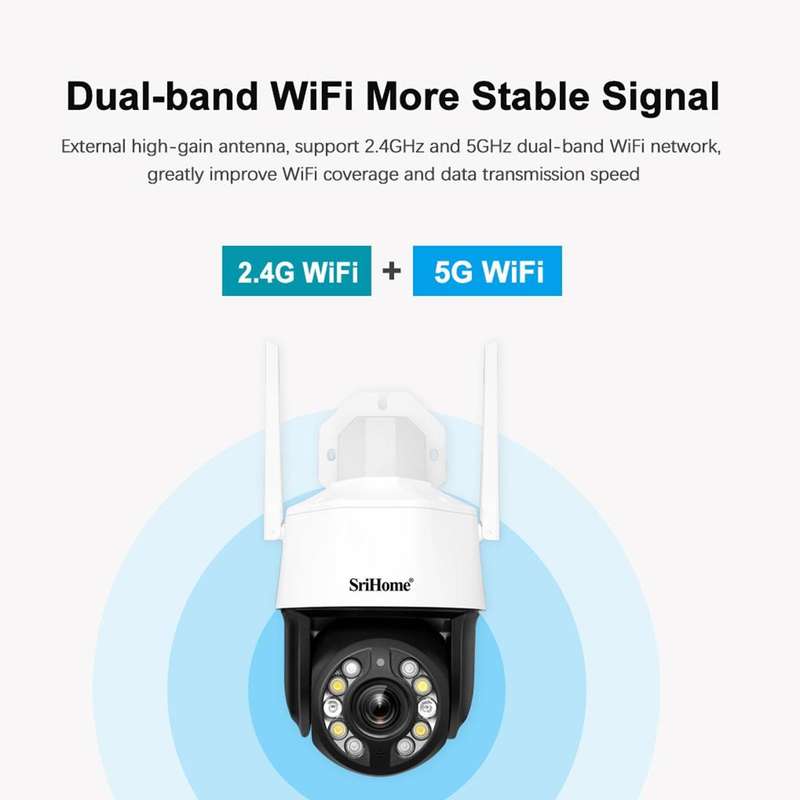 SriHome SH041 5.0MP 20X Optical Zoom 2.4G/5G WiFi IP66 Waterproof AI Auto Tracking H.265 Video Su...