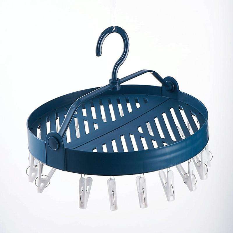 Sock Clip Round Drying Rack Folding Plastic Long Clothespin(Blue)