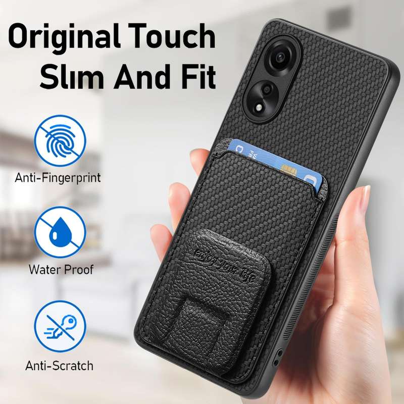 For OPPO A79 5G Carbon Fiber Card Bag Fold Stand Phone Case(Black)