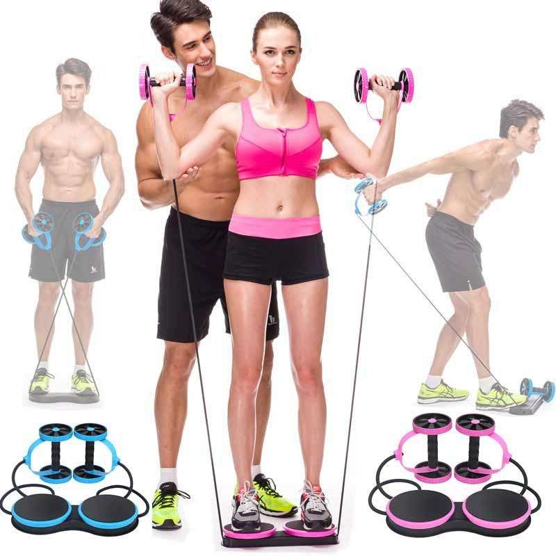 Multifunctional Abdominal Wheel Pull Rope Home Abdominal Training Fitness Equipment Pink