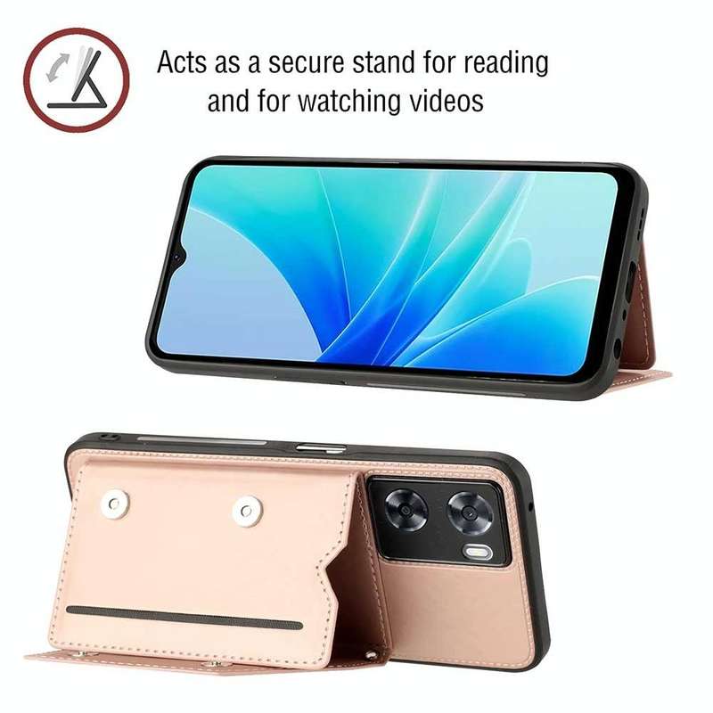For OPPO A57 / A77 / A77s 4G Skin Feel PU + TPU + PC Card Slots Phone Case(Rose Gold)