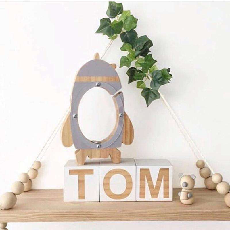 Nordic Wood Rocket Money Box Toys Living Room Decoration Piggy Bank(Black)