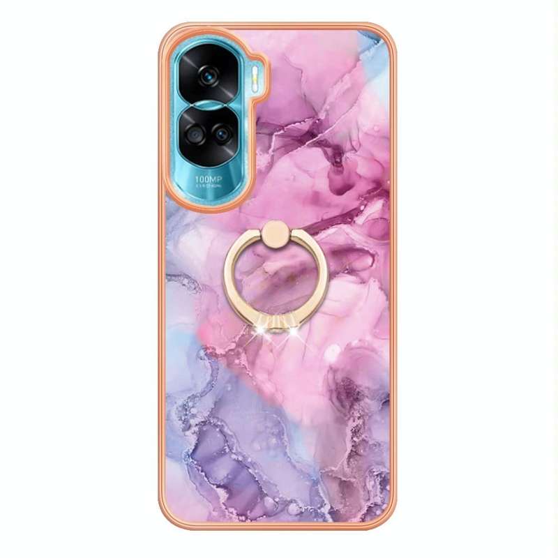 For Honor 90 Lite 5G Electroplating Marble Dual-side IMD Phone Case with Ring(Pink 013)