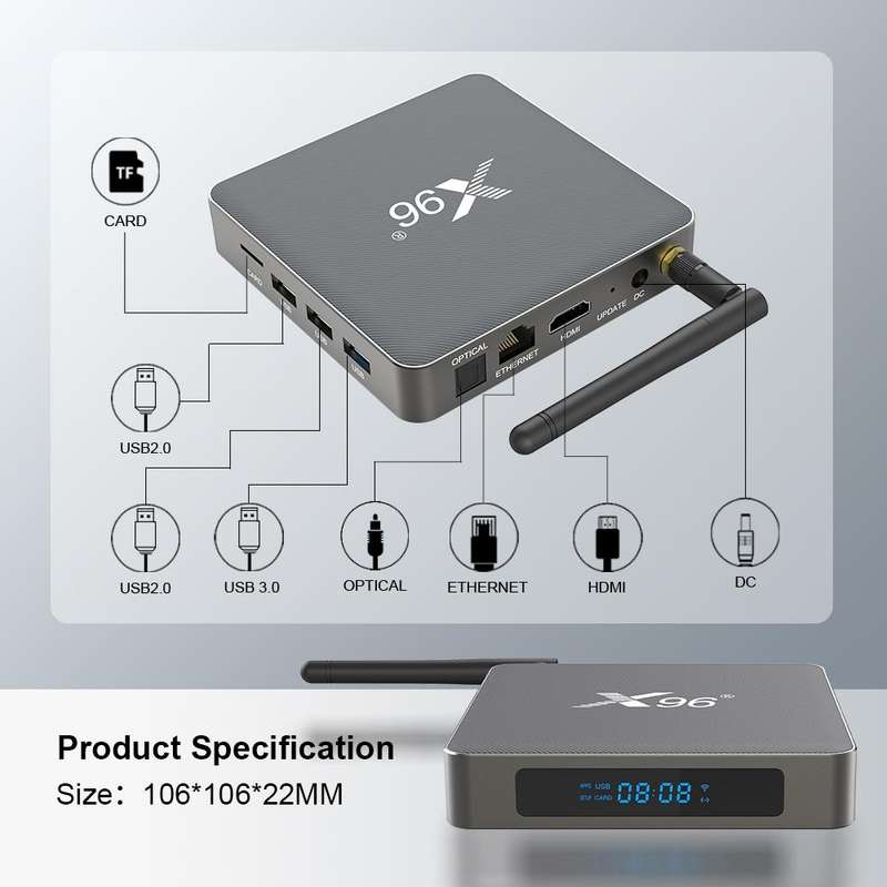 X96 X6 8K Smart TV BOX Android 11.0 Media Player, RK3566 Quad Core ARM Cortex A55, RAM: 8GB, ROM:...