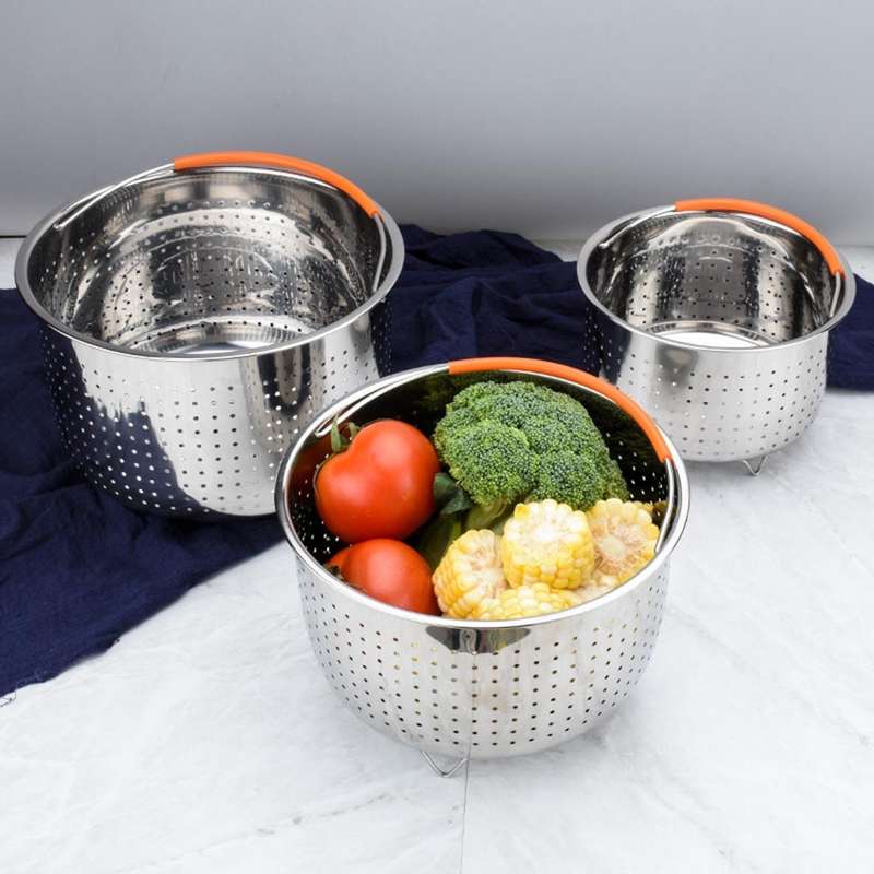 Stainless Steel Steaming Basket Plug-in Silicone Handle Pressure Cooker Steamer Kitchen Cooker Ac...
