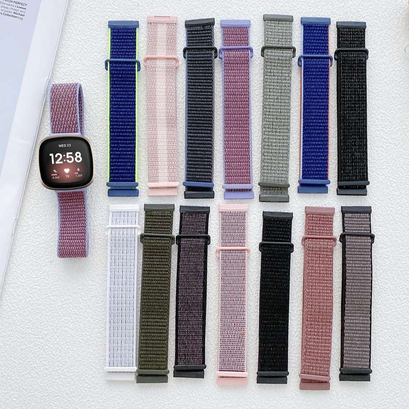 For Fitbit Versa 3 Nylon Rubber Buckle Watch Band(Powder Sand)
