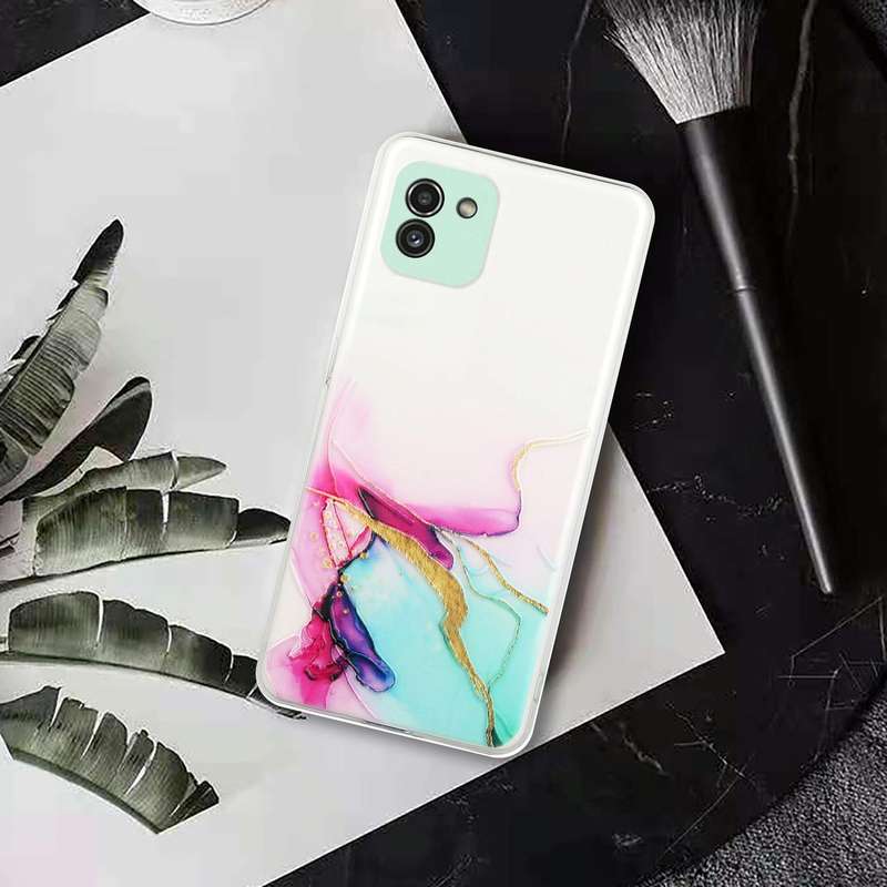 For Samsung Galaxy A03 Hollow Marble Pattern TPU Precise Hole Phone Case(Green)