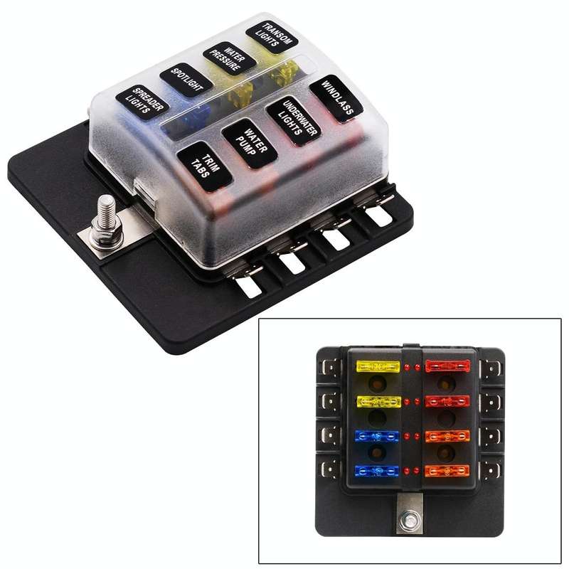 1 in 8 Out Fuse Box PC Terminal Block Fuse Holder Kits with LED Warning Indicator for Auto Car Tr...