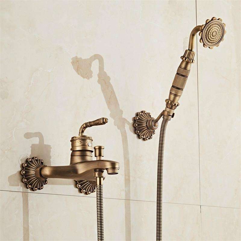 Full Copper Retro Bathroom Luxury Hot and Cold Shower Set
