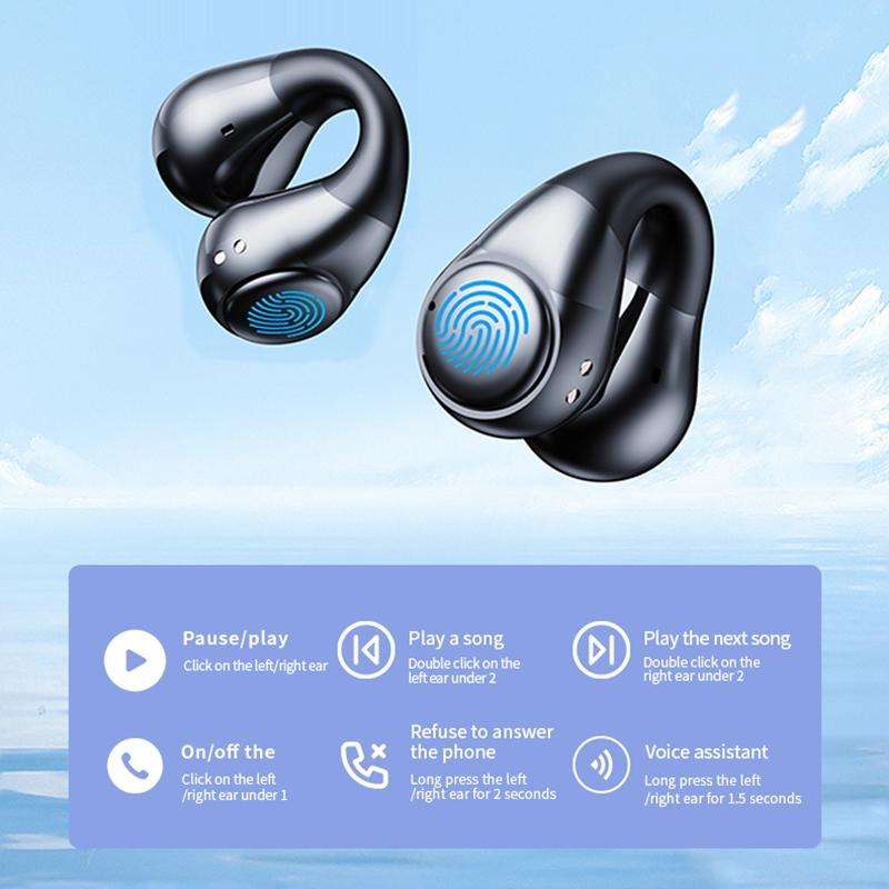 JR01 Transparent Capsule Smart Digital Display Ear-hook Bluetooth Earphones(Black)
