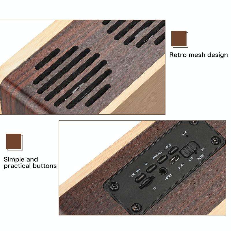 D70 QI Standard Subwoofer Wooden Bluetooth 4.2 Speaker, Support TF Card & 3.5mm AUX Brown