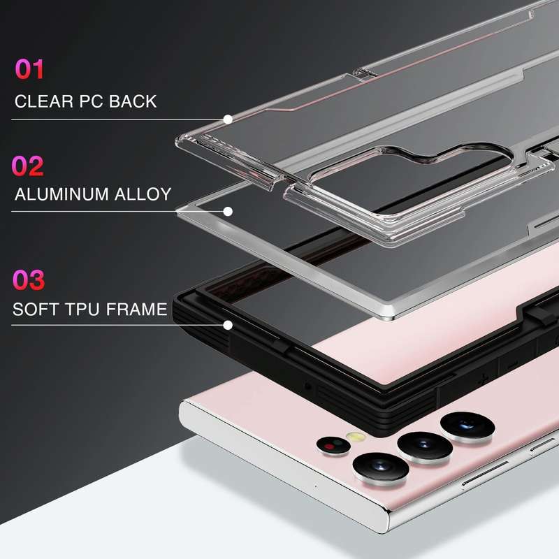 For Samsung Galaxy S23 Ultra 5G iPAKY Thunder Series Aluminum Frame + TPU Bumper + Clear PC Shock...