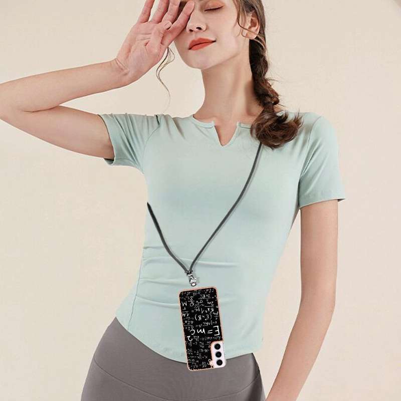 For Samsung Galaxy S22 5G Electroplating Dual-side IMD Phone Case with Lanyard(Equation)