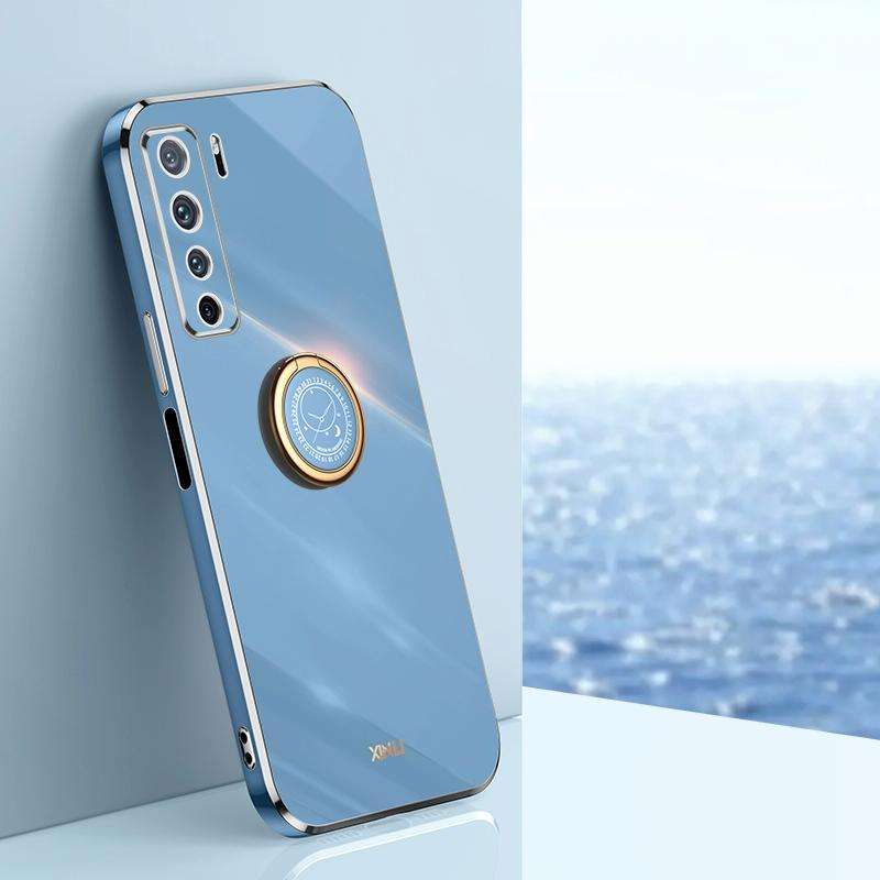 For Huawei nova 7 SE XINLI Straight 6D Plating Gold Edge TPU Shockproof Case with Ring Holder(Cel...