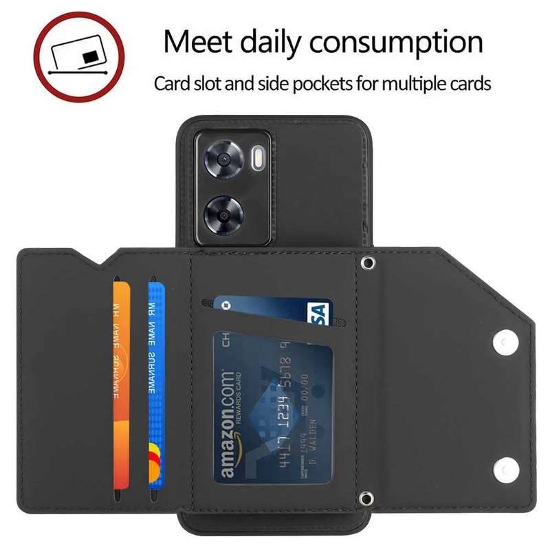For OPPO A57 / A77 / A77s 4G Skin Feel PU + TPU + PC Card Slots Phone Case(Black)