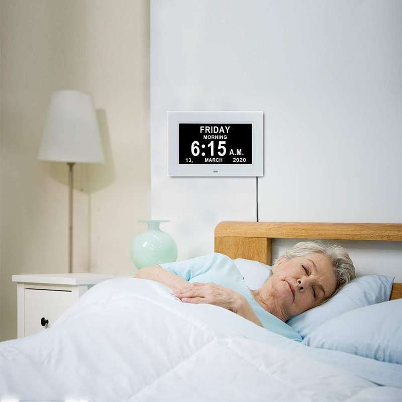 7-inch Digital Frame Calendar Day Clock Light Sensor Support Video and Picture Playback, EU Plug(...