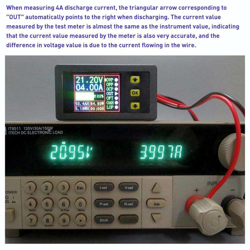 90V 20A Color Dual-Display Voltage Current Meter Charge Discharge Measurement Counter with Relay