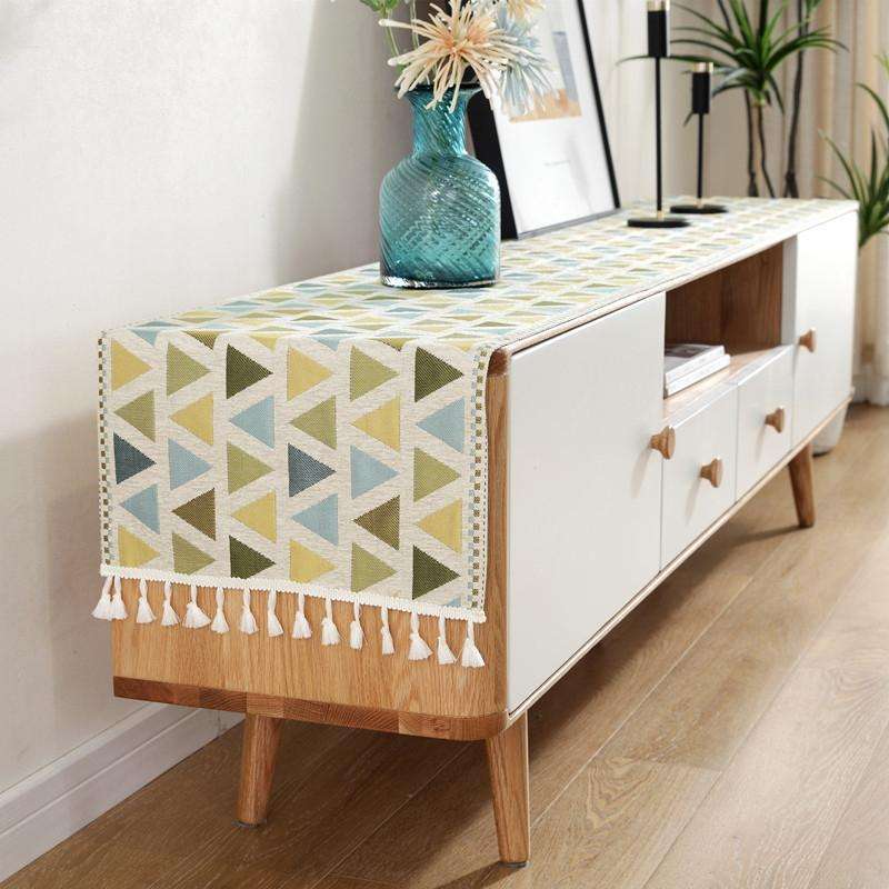 Home TV Cabinet Shoe Cabinet Chenille Polyester Tassel Tablecloth, Size: 35x200cm(Yellow-green Tr...