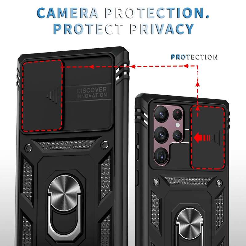 For Samsung Galaxy S22 Ultra 5G Sliding Camera Cover TPU + PC Phone Case(Black+Black)