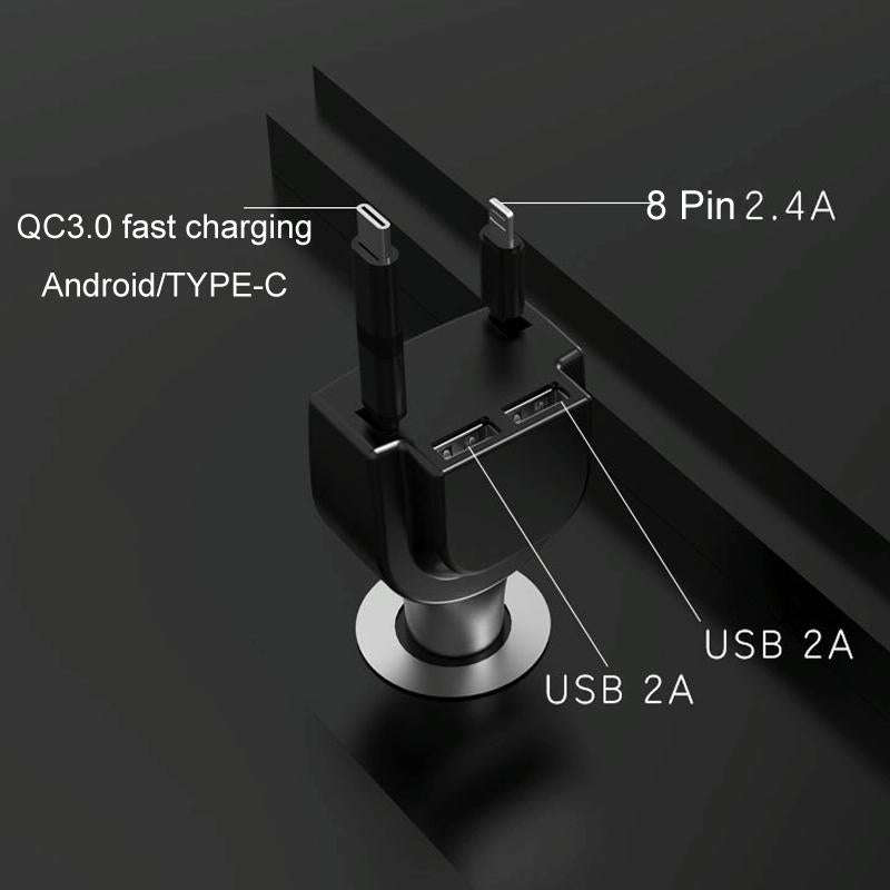 3 In 1 3.1A Dual USB Single Pull Retractable Fast QC3.0 Car Charger(Green)