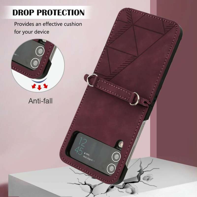 For Samsung Galaxy Z Flip4 3D Embossed Leather Phone Case(Wine Red)