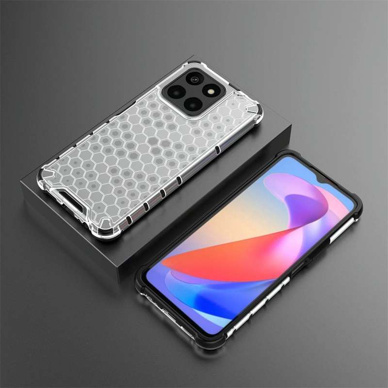 For Honor X6A 4G Shockproof Honeycomb Phone Case(White)