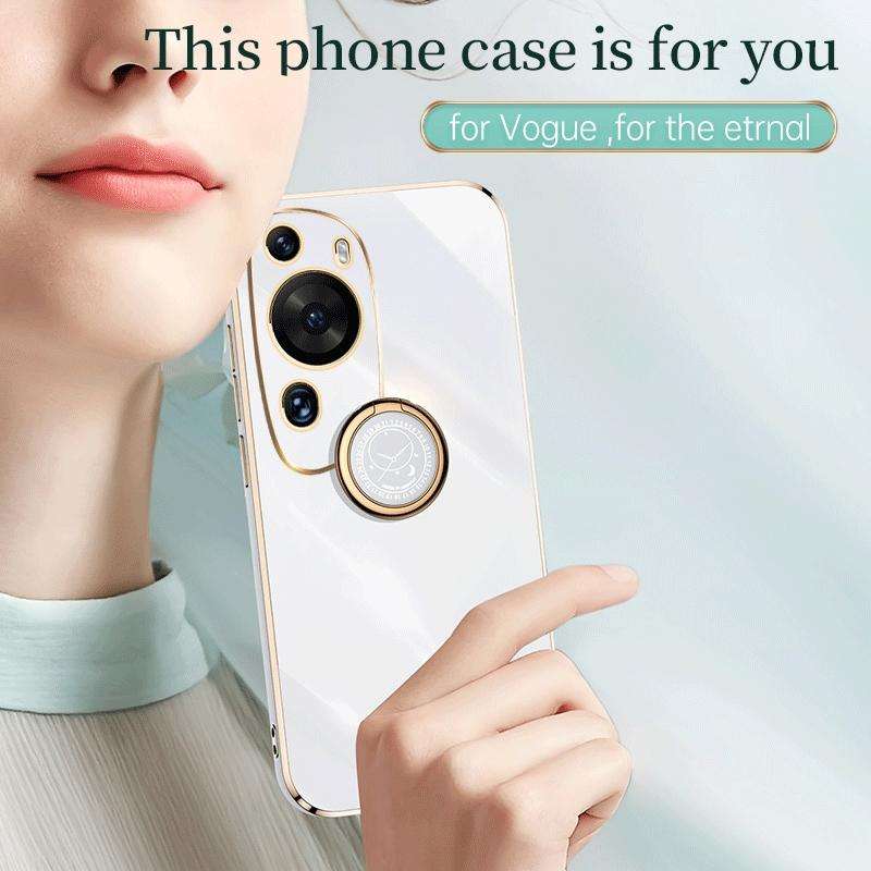 For Huawei P60 Art XINLI Straight Edge 6D Electroplate TPU Phone Case with Ring Holder(Pink)