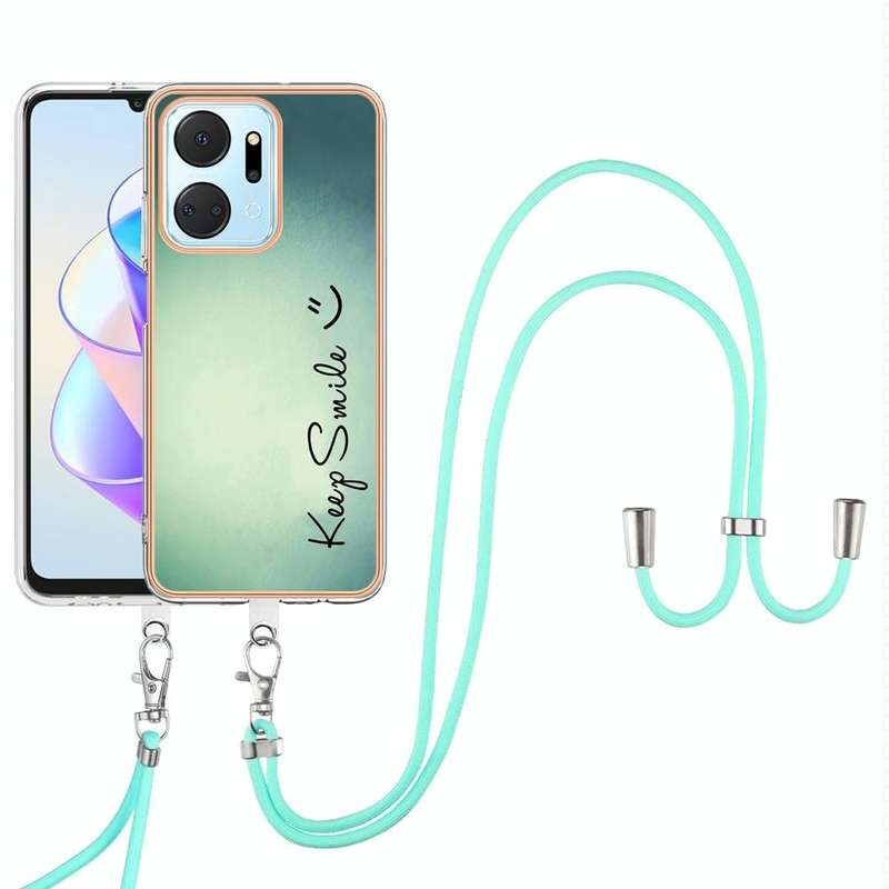For Honor X7a Electroplating Dual-side IMD Phone Case with Lanyard(Smile)