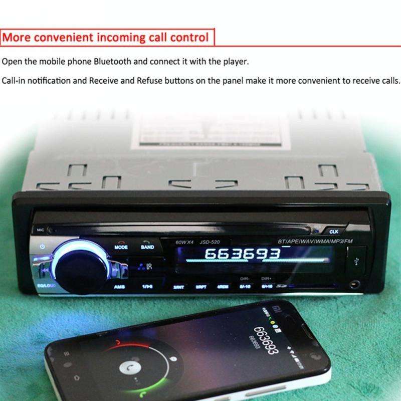 JSD-520 Car Stereo Radio MP3 Audio Player Support Bluetooth Hand-free Calling / FM / USB / SD, Or...