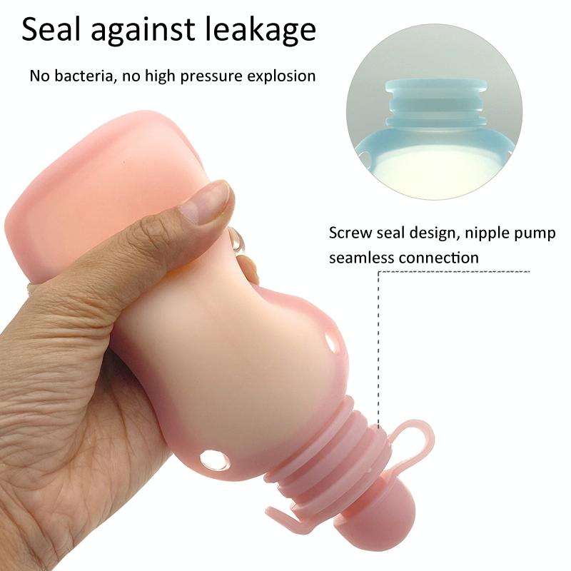 150ml Reusable Silicone Baby Food Pouches Refillable Squeeze Storage Containers(Pink)